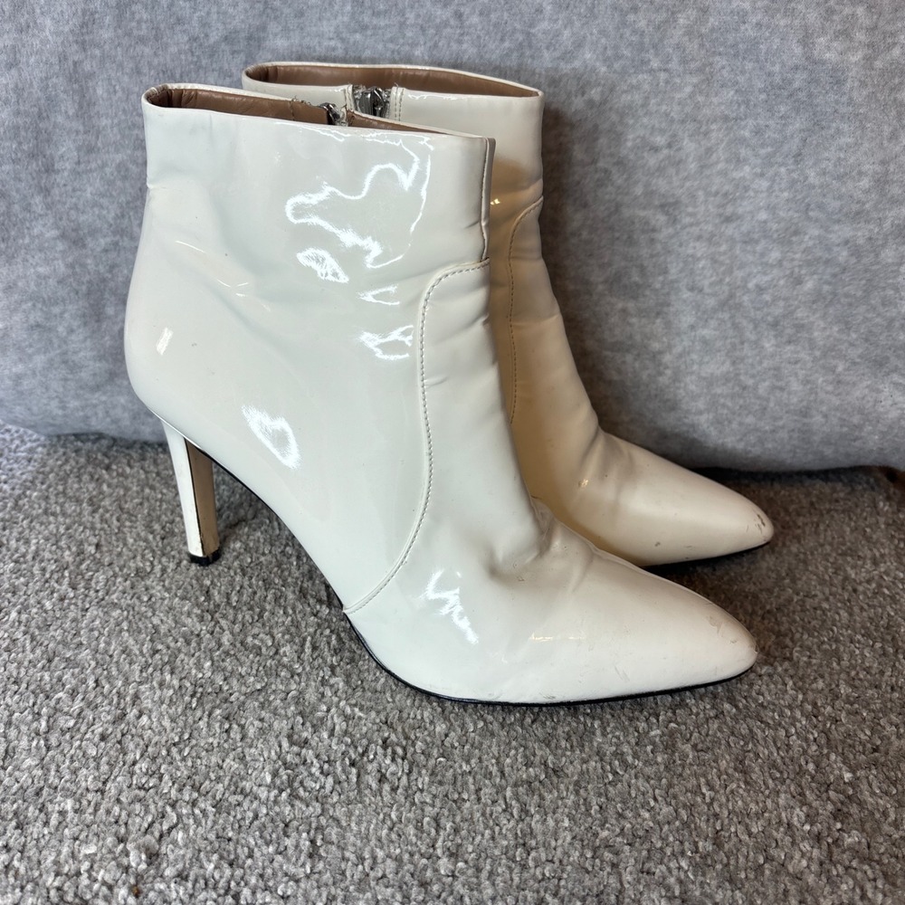 Sam Edelman Ankle‎ Boots Women 10 Cream Patent Leather Pointed Toe Stiletto Zip